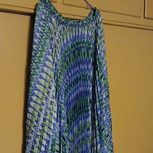 Chicos Pleated Geometric Maxi Skirt - Blue & Green